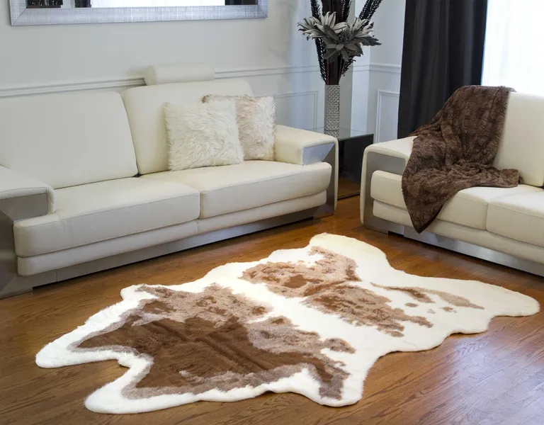 Faux Cow Hide Brown And Ivory Area Rug Photo 3