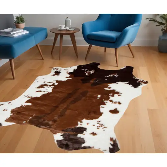 Faux Cow Hide Brown And White Area Rug Photo 2