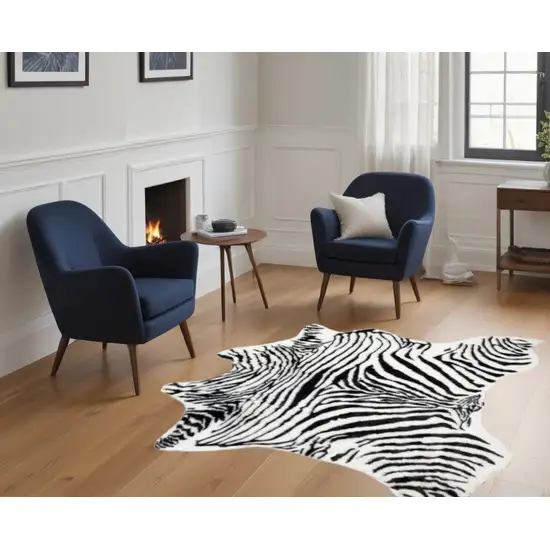 Black and White Faux Fur Printed Area Rug Photo 1