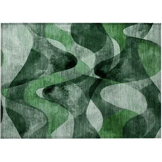 Fern Green Abstract Washable Non Skid Indoor Outdoor Area Rug Photo 5