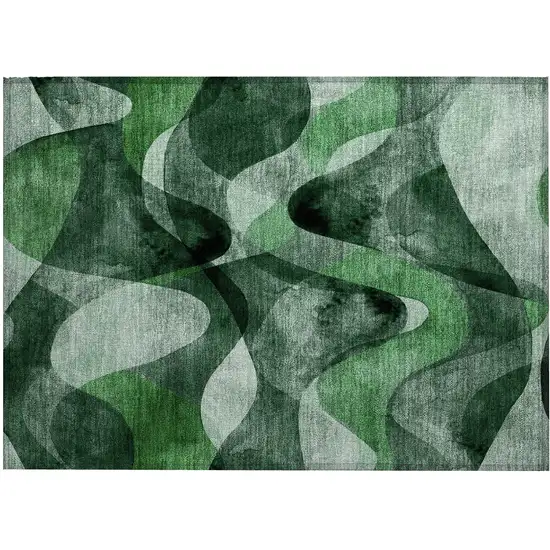 Fern Green Abstract Washable Non Skid Indoor Outdoor Area Rug Photo 2