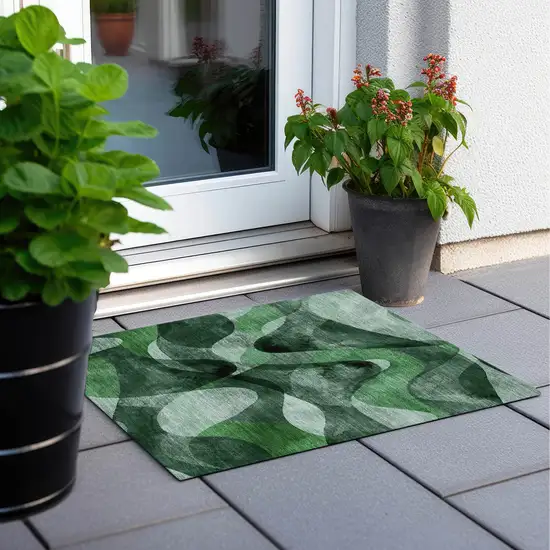 Fern Green Abstract Washable Non Skid Indoor Outdoor Area Rug Photo 8