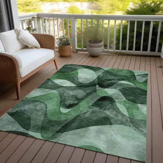 Fern Green Abstract Washable Non Skid Indoor Outdoor Area Rug Photo 8