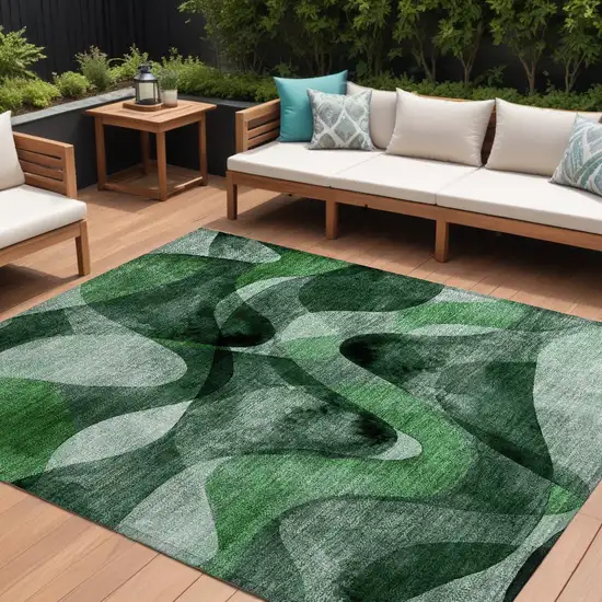 Fern Green Abstract Washable Non Skid Indoor Outdoor Area Rug Photo 1