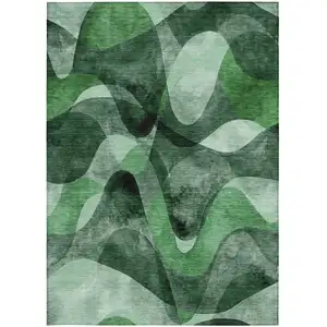 Photo of Fern Green Abstract Washable Non Skid Indoor Outdoor Area Rug