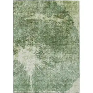 Photo of Fern Green And Artichoke Green Abstract Washable Indoor Outdoor Area Rug