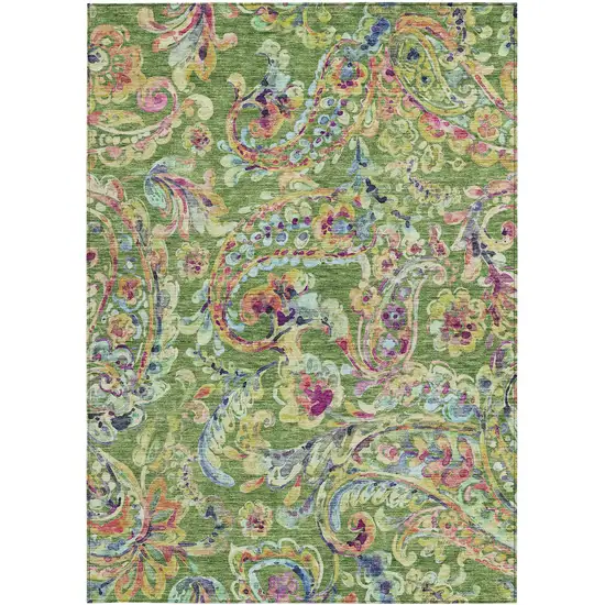 Fern Green And Artichoke Green Paisley Washable Indoor Outdoor Area Rug Photo 7