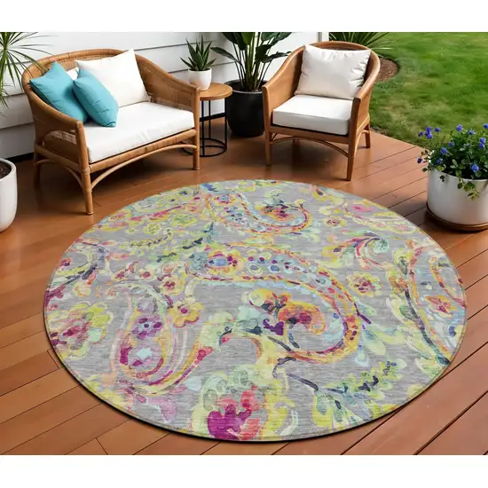 Fern Green And Artichoke Green Paisley Washable Indoor Outdoor Area Rug Photo 1