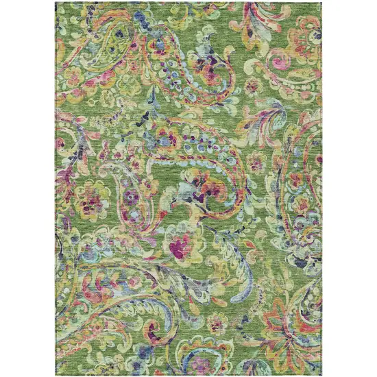 Fern Green And Artichoke Green Paisley Washable Indoor Outdoor Area Rug Photo 2