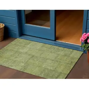 Photo of Fern Green And Artichoke Green Patchwork Washable Indoor Outdoor Area Rug