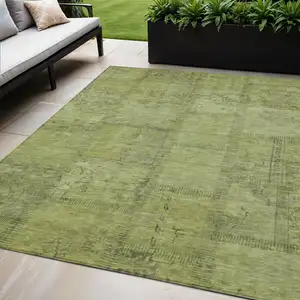 Photo of Fern Green And Artichoke Green Patchwork Washable Indoor Outdoor Area Rug