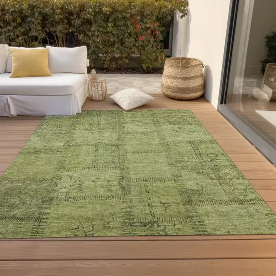 Fern Green And Artichoke Green Patchwork Washable Indoor Outdoor Area Rug Photo 6