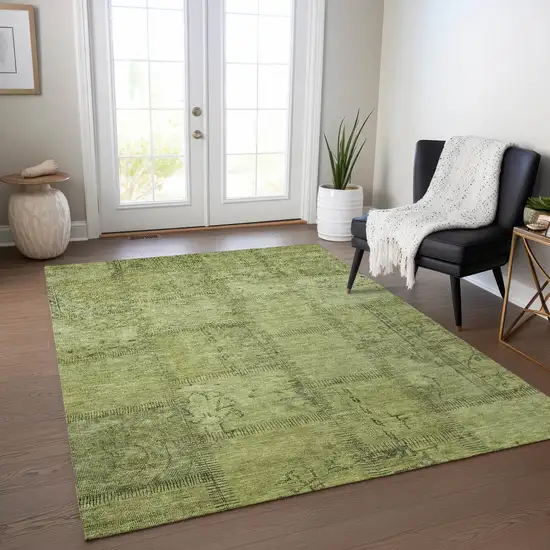 Fern Green And Artichoke Green Patchwork Washable Indoor Outdoor Area Rug Photo 7