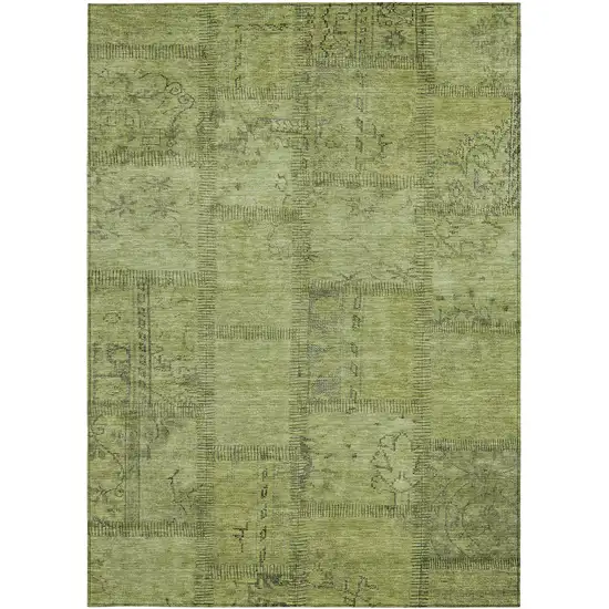 Fern Green And Artichoke Green Patchwork Washable Indoor Outdoor Area Rug Photo 5