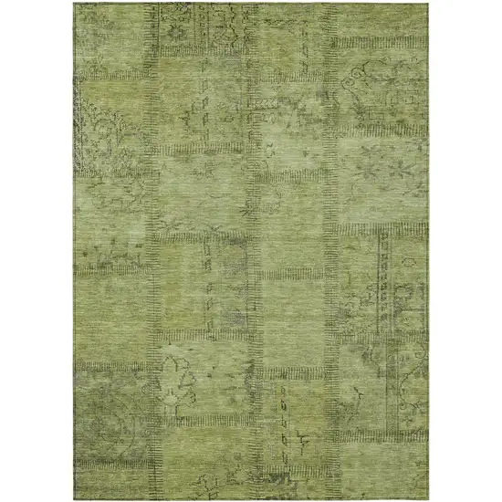 Fern Green And Artichoke Green Patchwork Washable Indoor Outdoor Area Rug Photo 2