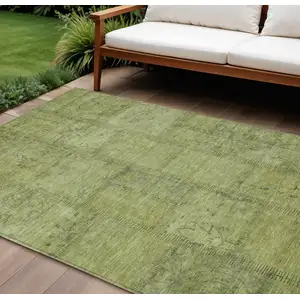 Photo of Fern Green And Artichoke Green Patchwork Washable Indoor Outdoor Area Rug