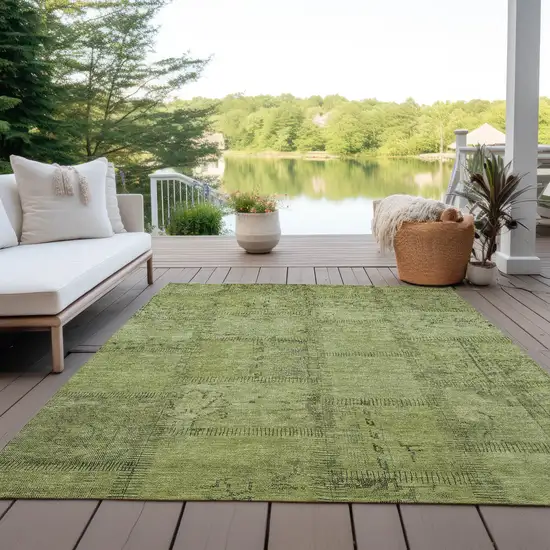 Fern Green And Artichoke Green Patchwork Washable Indoor Outdoor Area Rug Photo 9