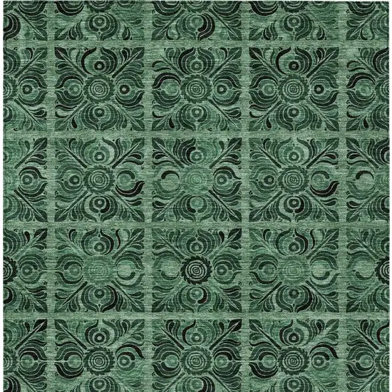 Fern Green And Charcoal Medallion Washable Indoor Outdoor Area Rug Photo 6