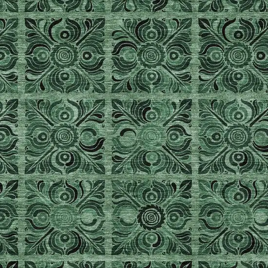 Fern Green And Charcoal Medallion Washable Indoor Outdoor Area Rug Photo 6