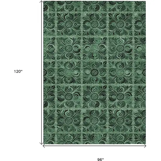 Fern Green And Charcoal Medallion Washable Indoor Outdoor Area Rug Photo 3