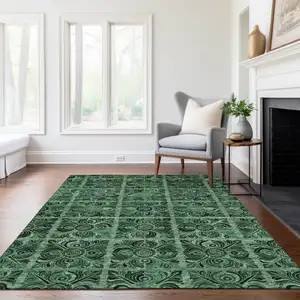 Photo of Fern Green And Charcoal Medallion Washable Indoor Outdoor Area Rug