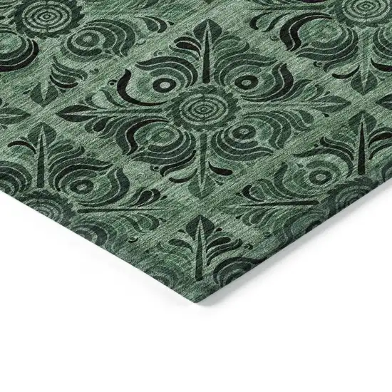 Fern Green And Charcoal Medallion Washable Indoor Outdoor Area Rug Photo 5