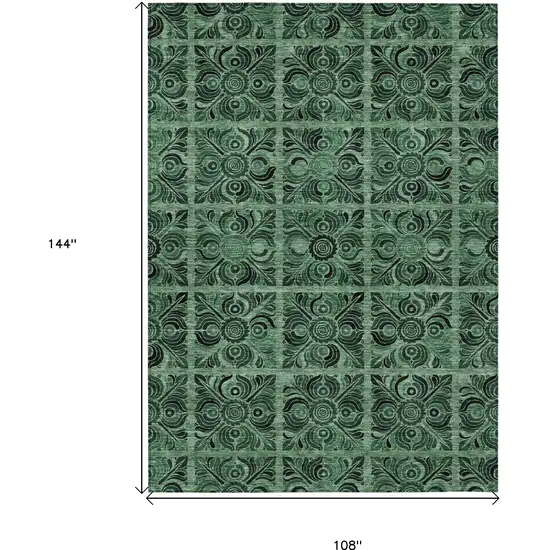 Fern Green And Charcoal Medallion Washable Indoor Outdoor Area Rug Photo 3