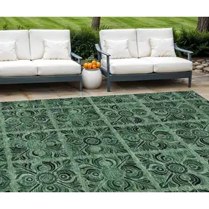 Photo of Fern Green And Charcoal Medallion Washable Indoor Outdoor Area Rug