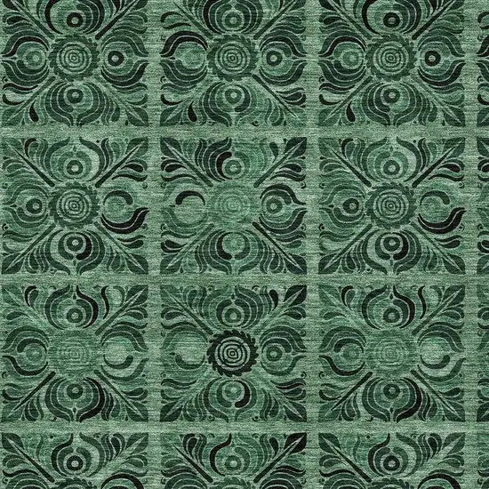 Fern Green And Charcoal Medallion Washable Indoor Outdoor Area Rug Photo 6