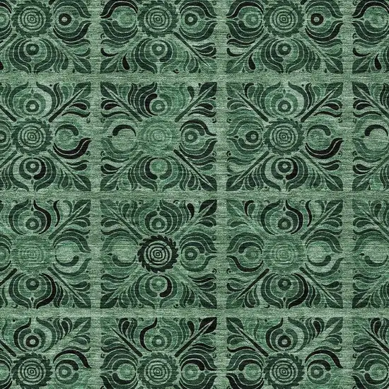 Fern Green And Charcoal Medallion Washable Indoor Outdoor Area Rug Photo 6