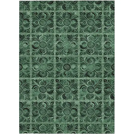 Fern Green And Charcoal Medallion Washable Indoor Outdoor Area Rug Photo 7