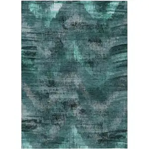 Photo of Fern Green And Emerald Abstract Washable Indoor Outdoor Area Rug