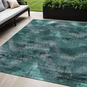 Photo of Fern Green And Emerald Abstract Washable Indoor Outdoor Area Rug