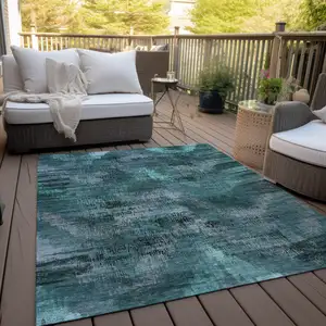 Photo of Fern Green And Emerald Abstract Washable Indoor Outdoor Area Rug