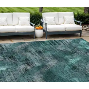 Photo of Fern Green And Emerald Abstract Washable Indoor Outdoor Area Rug