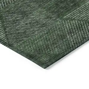 Photo of Fern Green And Emerald Geometric Washable Indoor Outdoor Area Rug