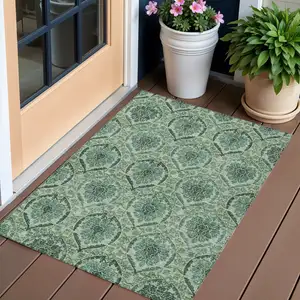 Photo of Fern Green And Emerald Medallion Washable Indoor Outdoor Area Rug