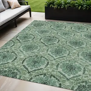 Photo of Fern Green And Emerald Medallion Washable Indoor Outdoor Area Rug