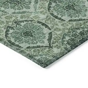 Photo of Fern Green And Emerald Medallion Washable Indoor Outdoor Area Rug