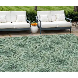 Photo of Fern Green And Emerald Medallion Washable Indoor Outdoor Area Rug