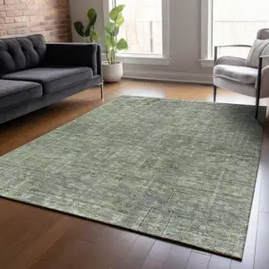 Photo of Fern Green And Gray Southwestern Washable Indoor Outdoor Area Rug