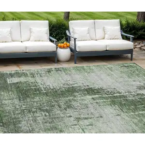 Photo of Fern Green And Green Abstract Washable Indoor Outdoor Area Rug