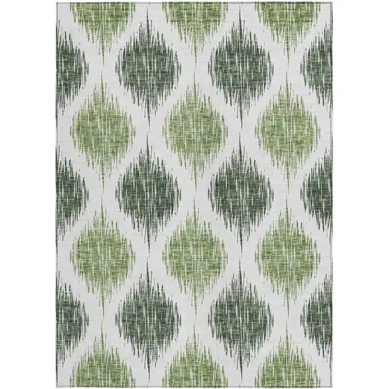 Fern Green And Ivory Ikat Washable Indoor Outdoor Area Rug Photo 6