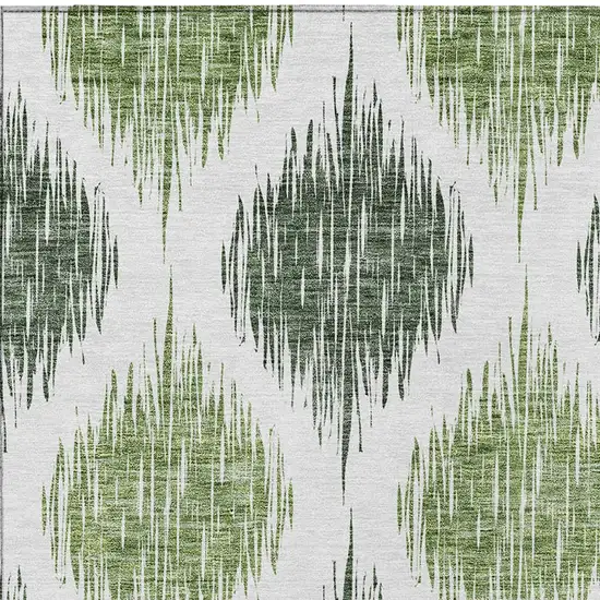 Fern Green And Ivory Ikat Washable Indoor Outdoor Area Rug Photo 6