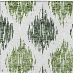 Photo of Fern Green And Ivory Ikat Washable Indoor Outdoor Area Rug