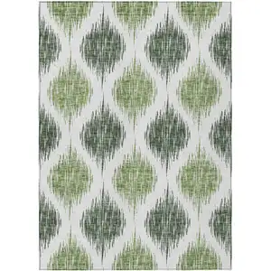 Photo of Fern Green And Ivory Ikat Washable Indoor Outdoor Area Rug