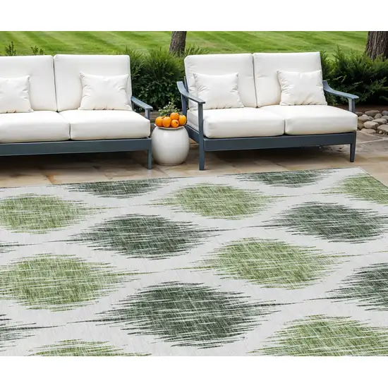 Fern Green And Ivory Ikat Washable Indoor Outdoor Area Rug Photo 2