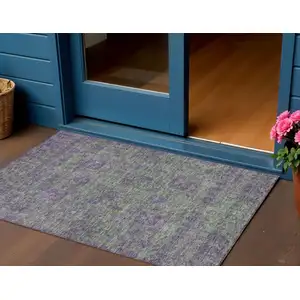 Photo of Fern Green And Purple Oriental Washable Indoor Outdoor Area Rug