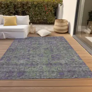 Photo of Fern Green And Purple Oriental Washable Indoor Outdoor Area Rug