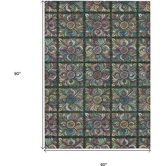 Fern Green Purple And Teal Blue Medallion Washable Indoor Outdoor Area Rug Photo 3